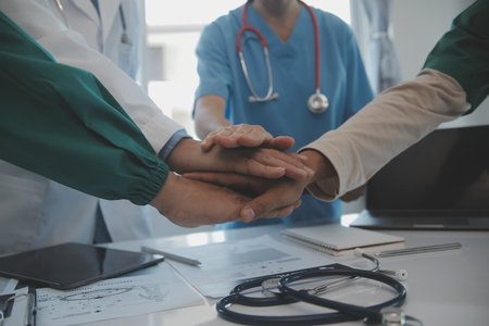 international team of professional doctors having a meeting in conference room at the modern hospital. Healthcare and medical development concept.の写真素材