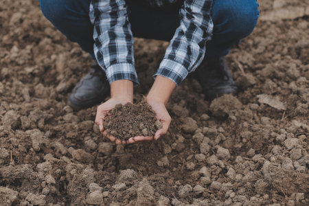 Symbol heart earth day. Handful of dirt hands heart shape. Farm organic earth. Farmer hands soil...