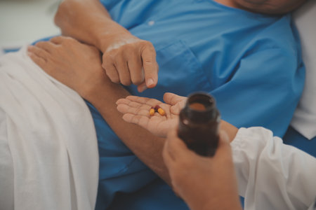 Close up of Female Doctor using stethoscope putting beat heart diagnose with patient in examination...