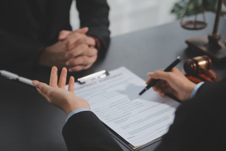 Customer service good cooperation, Consultation between a Businessman and Male lawyer or judge...