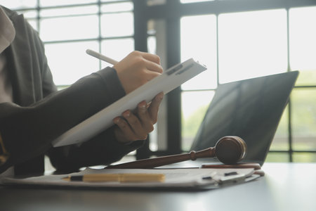 Customer service good cooperation, Consultation between a Businessman and Male lawyer or judge consult having team meeting with client, Law and Legal services concept.の写真素材