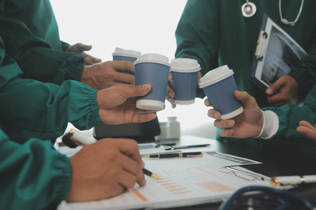 Doctor and female patient meeting at the hospital and shaking hands, healthcare and medicine bannerの写真素材