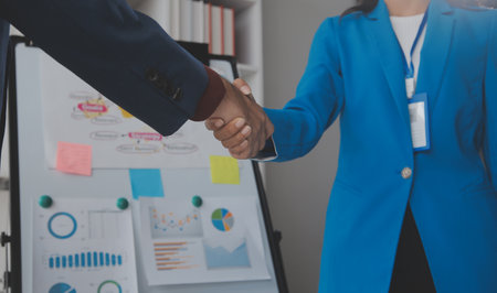 Business meeting, businessman shaking hands in business partnership meeting, business cooperation.