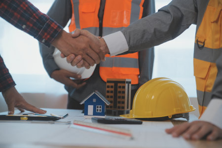 Construction and structure concept of Engineer or architect meeting for project working with partner...