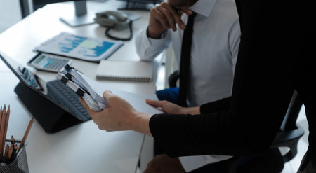 Team of business people are meeting to analyze data for marketing plan,Market research reports and income statistics, Financial and Accounting concept.の写真素材