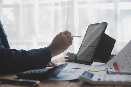 Team of business people working together in the meeting room office, teamwork background charts and graphs banner, double exposure successful teamwork,business planning concept.の写真素材