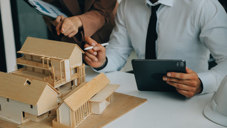 Construction and structure concept of Engineer or architect meeting for project working with partner...