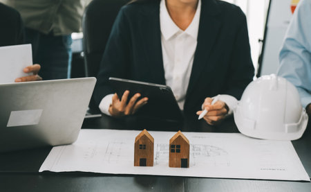Construction and structure concept of Engineer or architect meeting for project working with partner...