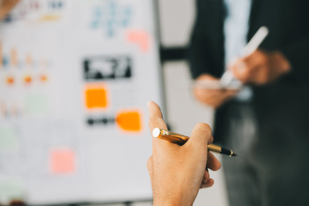 Business team working with new startup project plan and discussion information for financial...