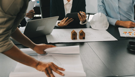 Construction and structure concept of Engineer or architect meeting for project working with partner...