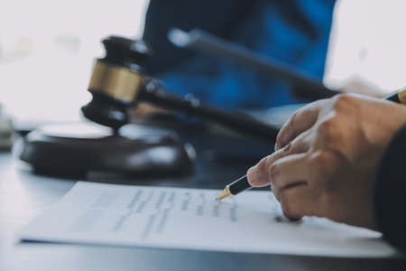 Businessman and Male lawyer or judge consult having team meeting with client, Law and Legal services...