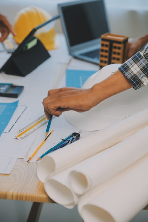 Construction and structure concept of Engineer or architect meeting for project working with partner...