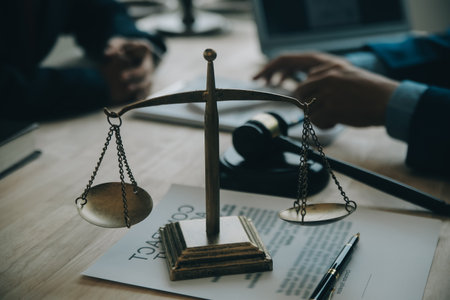 Customer service good cooperation, Consultation between a Businessman and Male lawyer or judge consult having team meeting with client, Law and Legal services concept.の写真素材