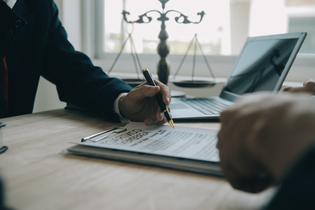 Customer service good cooperation, Consultation between a Businessman and Male lawyer or judge consult having team meeting with client, Law and Legal services concept.の写真素材