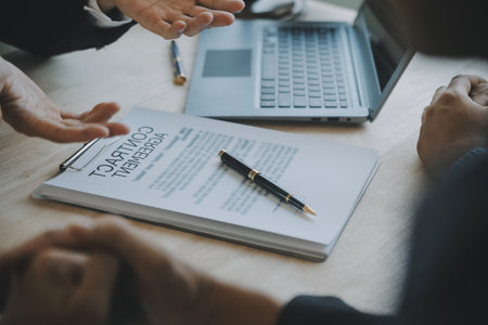 Customer service good cooperation, Consultation between a Businessman and Male lawyer or judge...
