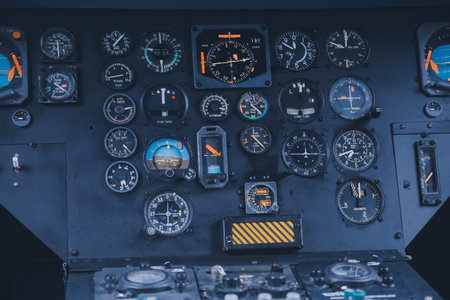 inside a big jet flying plane cockpit,flying above cloudsの写真素材