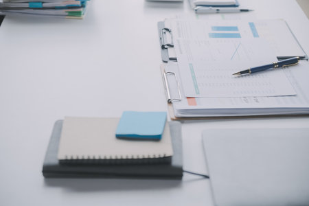 Business graphs and charts on table. Financial development, Banking Account, Statisticsの写真素材