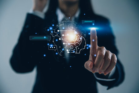 Chatbot Chat with AI, Artificial Intelligence. man using technology smart robot AI, artificial...