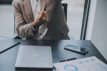 Audit concept,Administrator business man financial inspector and secretary making report calculating balance. Internal Revenue Service checking document.の写真素材