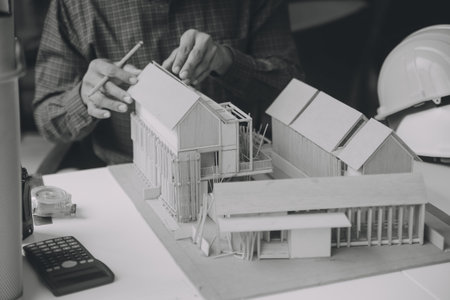 Construction and structure concept of Engineer or architect meeting for project working with partner...