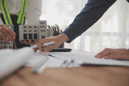 Construction and structure concept of Engineer or architect meeting for project working with partner...