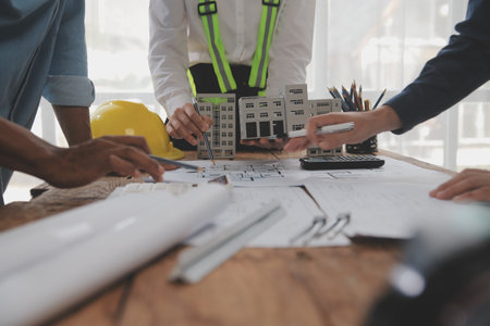 Construction and structure concept of Engineer or architect meeting for project working with partner...
