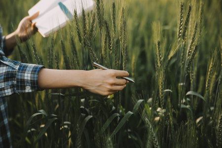 Smart farm. Farmer with tablet in the field. Agriculture, gardening or ecology concept. Harvesting....
