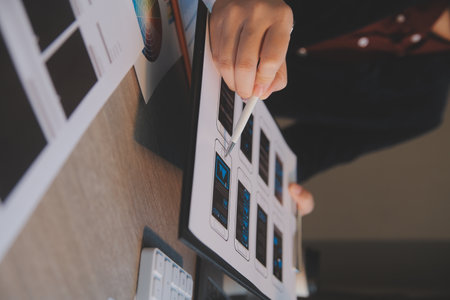 UX UI design process for modish mobile application and website . Creative prototype of wireframe for professional app developer .の写真素材
