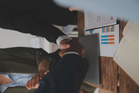 Meeting and greeting concept, Two confident Business handshake and business people after discussing...