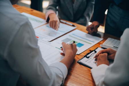 Business team working with new startup project plan and discussion information for financial...