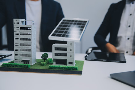 Two Young Engineers Expertise in Solar Cell Installation Meetings and Discussion in The Job....