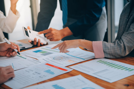Business team working with new startup project plan and discussion information for financial...