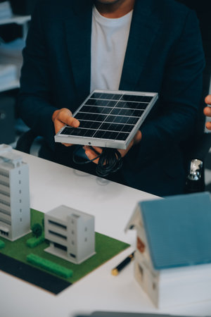 Two Young Engineers Expertise in Solar Cell Installation Meetings and Discussion in The Job....