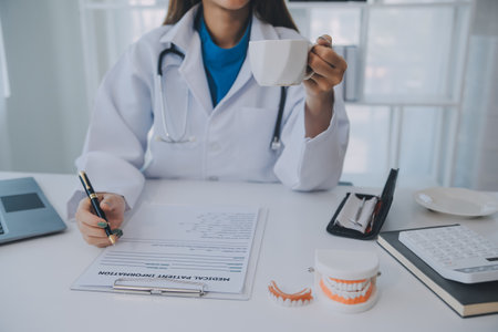 Team of doctors and dentists talking and working health care talk medical conference concept online consultantの写真素材