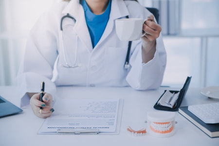 Team of doctors and dentists talking and working health care talk medical conference concept online consultantの写真素材
