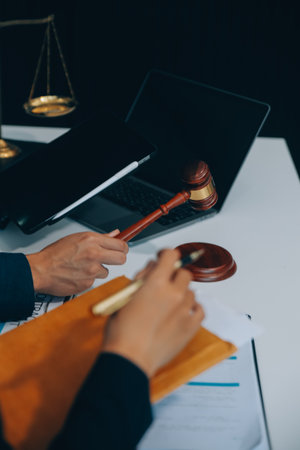 Businessman and Male lawyer or judge consult having team meeting with client, Law and Legal services concept.の写真素材