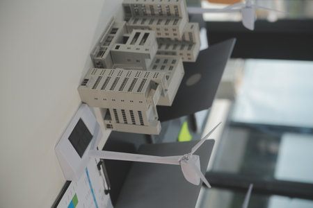 Close-up at tablet, Engineers pointing at tablet with their hands. To jointly design the use of...