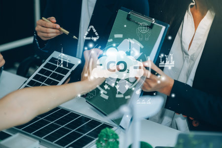 Businessman holding globe with ESG icon green earth concept for environment Society and Governance sustainable environmental concept of the world, green business natural environment. Save earth.の写真素材