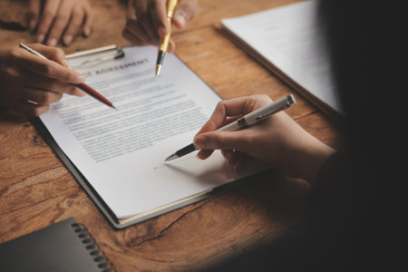 Good service cooperation, Consultation of Businesswoman and Male lawyer or judge counselor having team meeting with client, Law and Legal services concept.の写真素材