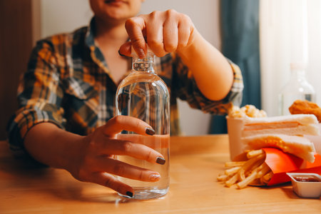 healthy beautiful young woman holding glass of waterの写真素材
