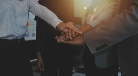 Business people shaking hands after meeting. colleagues handshaking after conference. Greeting deal, teamwork partnership cooperate concept.の写真素材