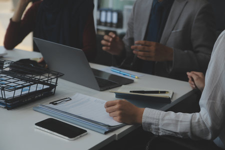 Team of business people working together in the meeting room office, teamwork background charts and graphs banner, double exposure successful teamwork,business planning concept.の写真素材