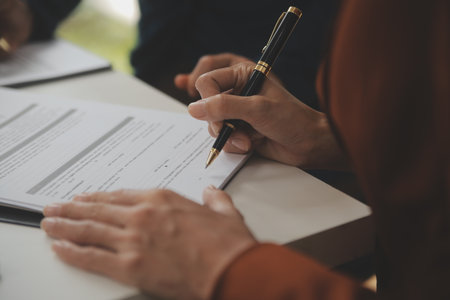 Lawyer, legal advisor, businessman brainstorming information on agreement details Business contracts...