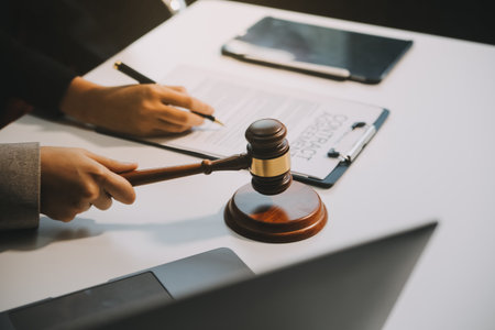 Lawyer, legal advisor, businessman brainstorming information on agreement details Business contracts...