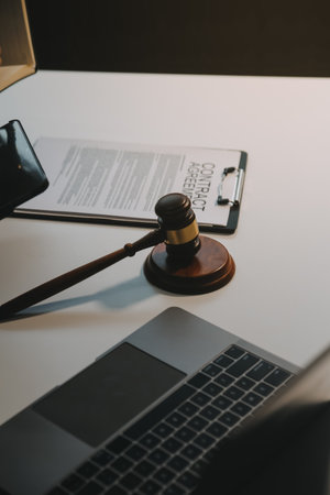 Lawyer, legal advisor, businessman brainstorming information on agreement details Business contracts...