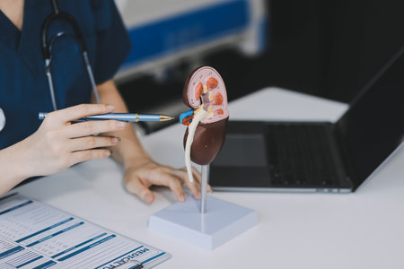 Portrait of young female doctor cardiologist working in office of modern clinicの写真素材