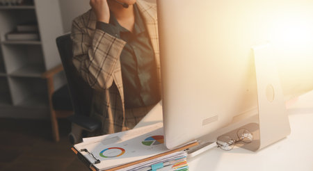 Call center, computer and business with woman in office for customer service, technical support and...