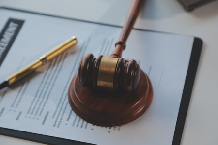 Law theme, gavel or mallet of the judge, lawyer enforcement officers, evidence-based cases taken...