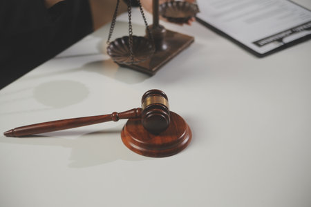 Law theme, gavel or mallet of the judge, lawyer enforcement officers, evidence-based cases taken into account in the court abount business, legislation.の写真素材