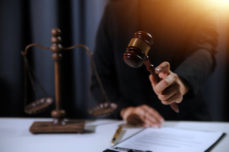 Law theme, gavel or mallet of the judge, lawyer enforcement officers, evidence-based cases taken into account in the court abount business, legislation.の写真素材